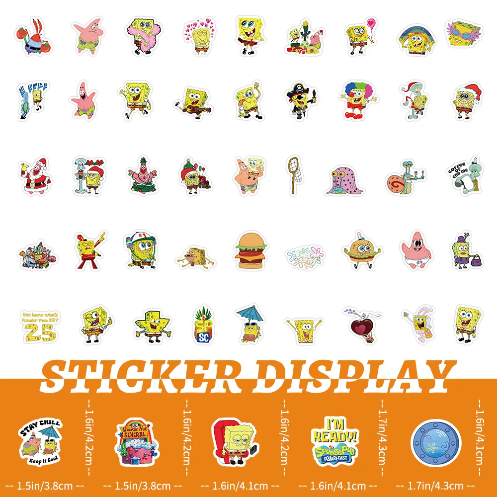 100pcs Kawaii SpongeBob Cartoon SquarePants Graffiti Sticker Luggage Notebook Cartoon Waterproof Stickers Kids Toy Decoration - view 5