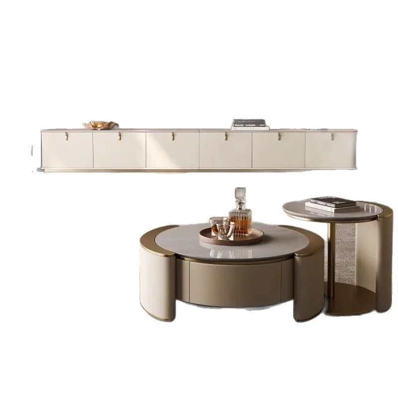 Светлый роскошный натуральный мраморный шкаф для телевизора, журнальный столик, бытовой простой комплект