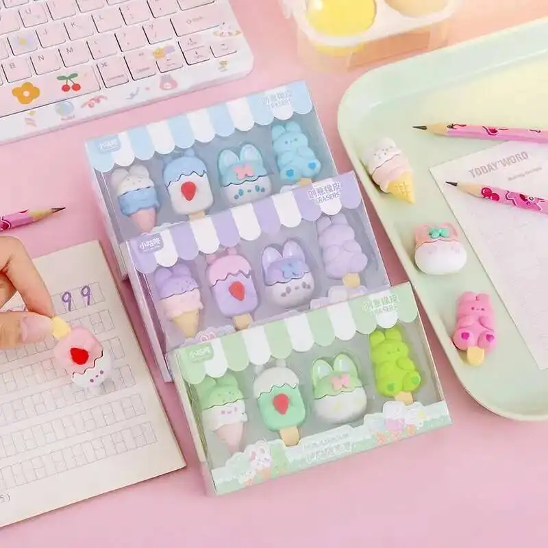 مجموعة واحدة من شخصيات Lytwtw الكرتونية على شكل قلب لطيف للحيوانات الأليفة والآيس كريم المطاطي مجموعة أدوات مكتبية ومستلزمات مدرسية #4