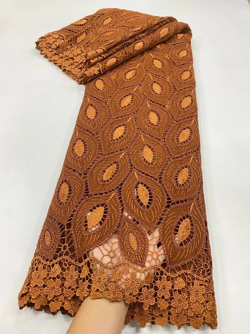 

African Lace Fabric,100% Cotton Fabrics Materials For Clothes,By The Meter,Embroidery,2025,Party Dresses,Tulle,5 Yards