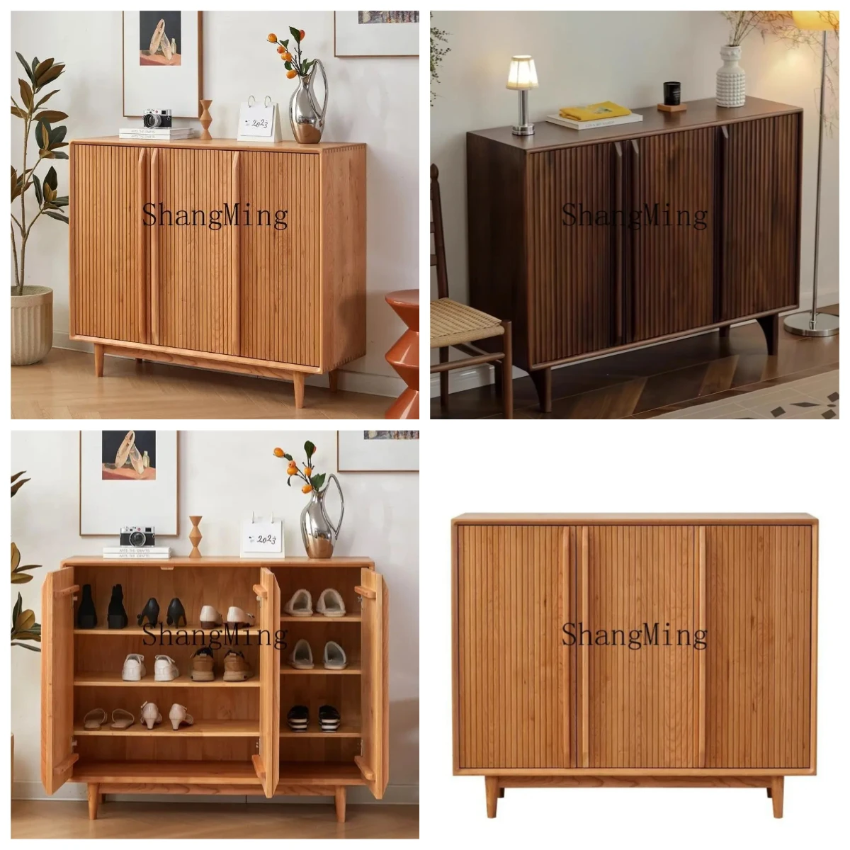 

ZYY solid wood shoe cabinet cherry wood color simple balcony entrance storage multi-layer home shoe cabinet