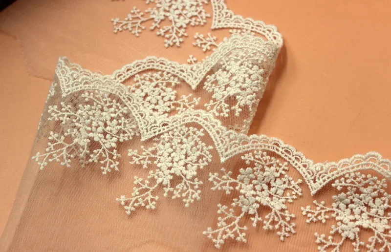 Beige White Black Embroidery Lace Trim, 11cm Width