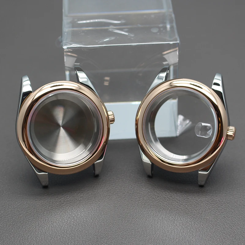 Fenya 36mm 40mm Watch Case Parts Sapphire Glass For Oyster Seiko NH35 NH36 4R36 Miyota8215 Movement 28.5mmDial Rose Gold Silvery