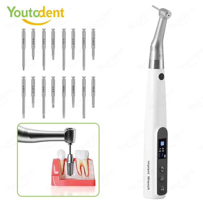 Wireless Dental Implant Motor Electric Torque Wrench 20:1 Contra Angle 10-50Ncm Adjustable Speed LCD Display Implant Driver