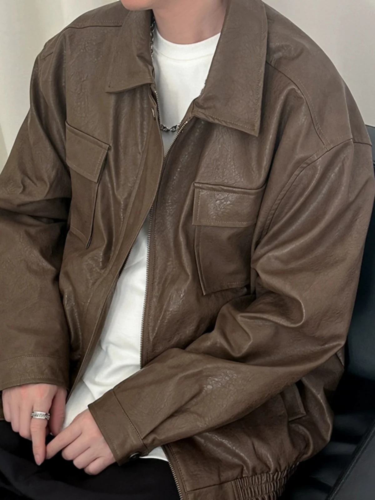 

American Retro Motorcycle Leather Jaet Men's Spring Autumn Casual Brand Haome Loose Casual Pilot Jaet