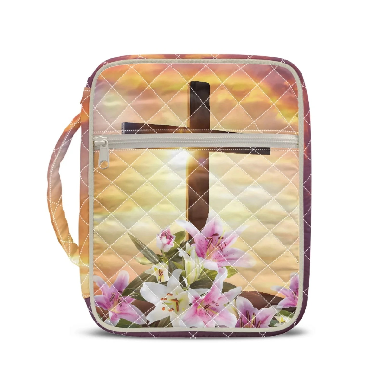 Coloranimal Cross Sunset Pattern Portable Scripture Book Organizer for Women Handle Bible Cover Case New Trend