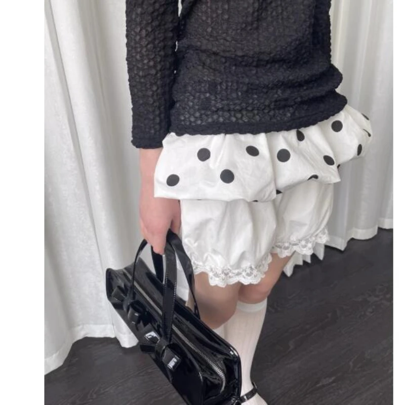 Deeptown Vintage Polka Dot Mini Skirt Women Y2k Korean Style Sweet Short Skirts Harajuku Elegant Fashion Streetwear Ruffle Skirt
