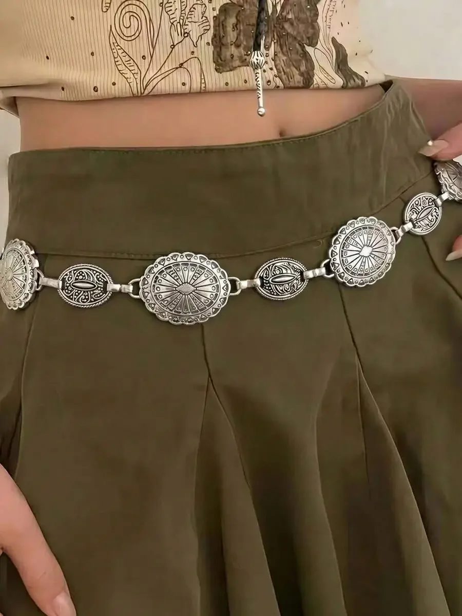 

Western Style Retro Metal Pattern Bohemian Waist Chain Belt For Women