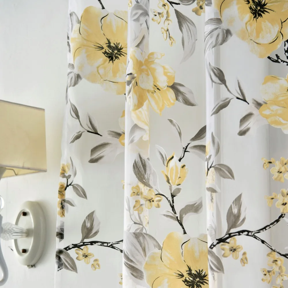 NAPEARL 1 PC Floral Tulle Curtains Modern Sheer Fabrics Purple Home Textile Kitchen Door Short Bedroom Window Treatment