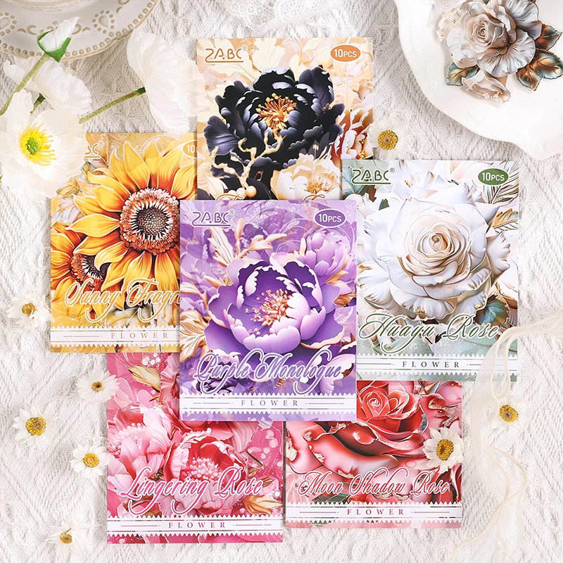 

4 Pcs Flower Aesthetic PET Sticker Pack Decoration Handbook Journal Stationery School Office Art Scrapbooking Supplies Stickers