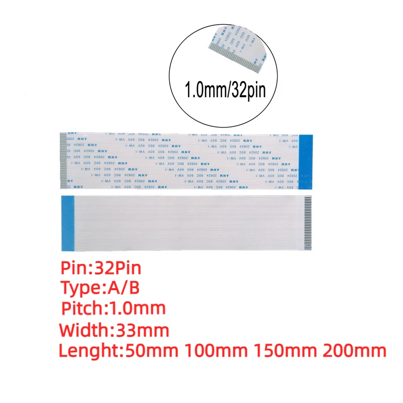 

32Pin 1mm 1.0Pitch FFC Cable FPC Flat Flexible Cable 50/100/150/200mm AWM 20624 80C 60V VW-1 A B Type