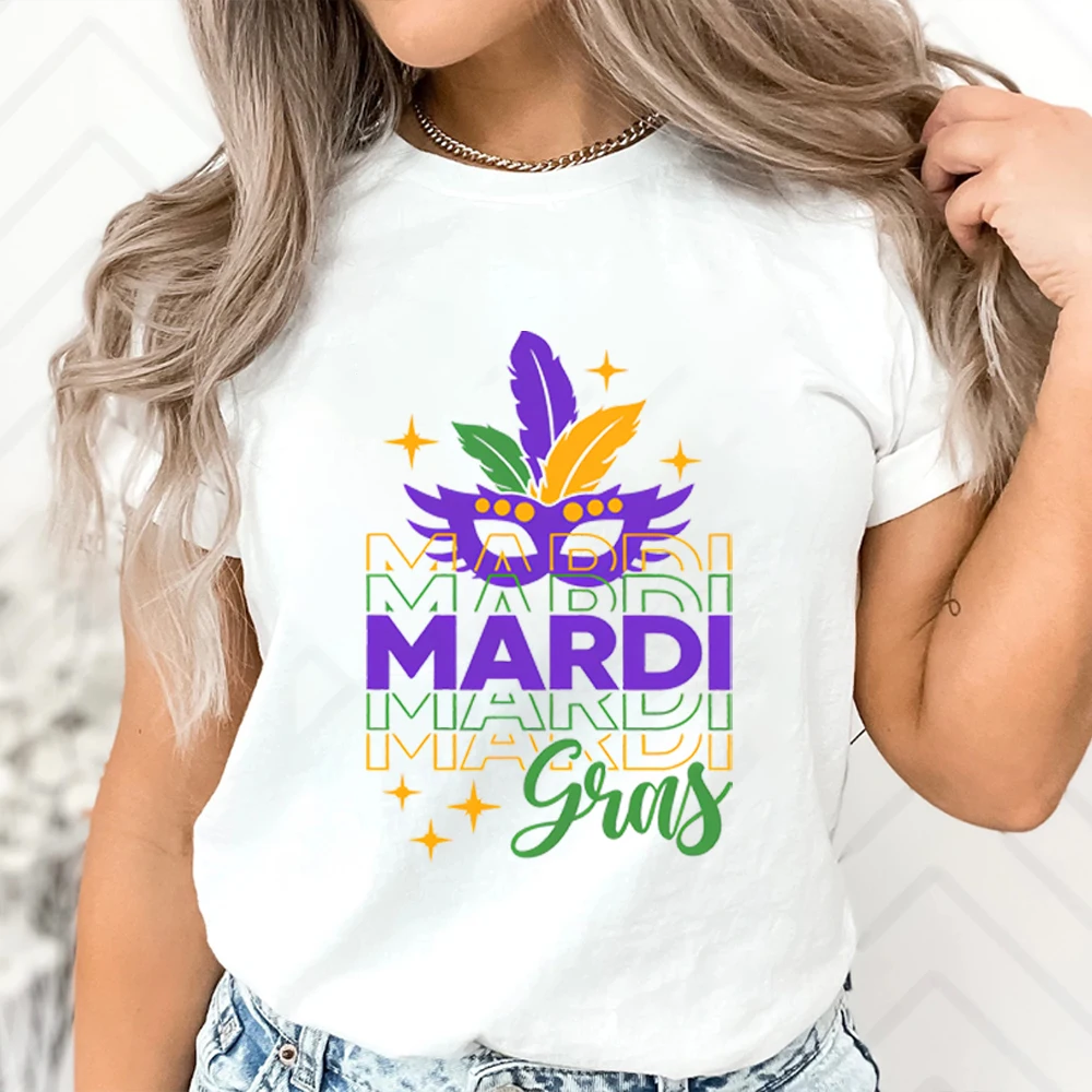 Mardi Gras T-Shirt Funny Mardi Gras Shirts Fleur De Lis Tee Fat Tuesday Short Sleeves Top New Orleans Shirt Vintage Clothes