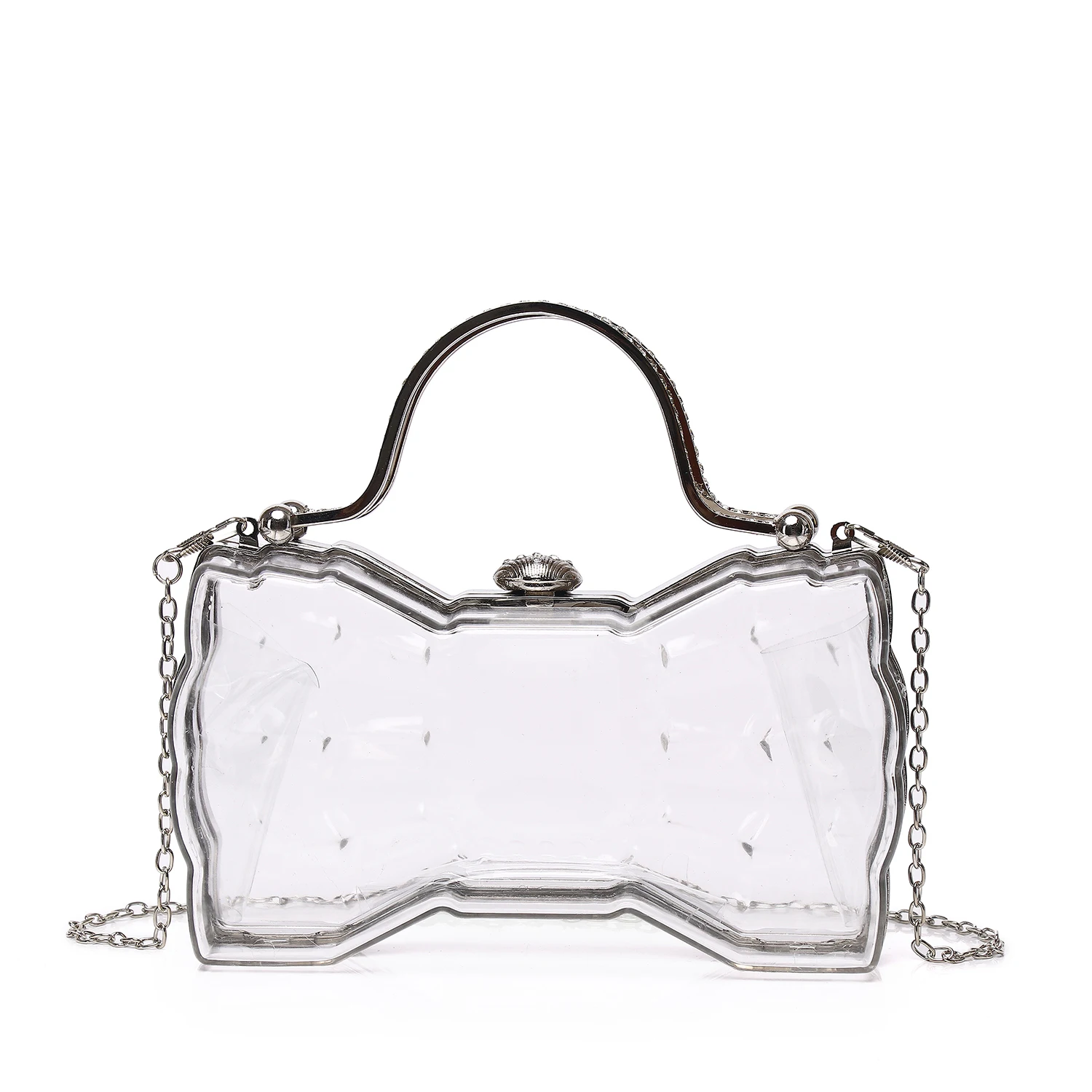 Transparent Acrylic Lady Clutch Handbag Cute Bow Square Clear PVC Hard Messenger Purse Women Metal Top Handle Chain Shoulder Bag