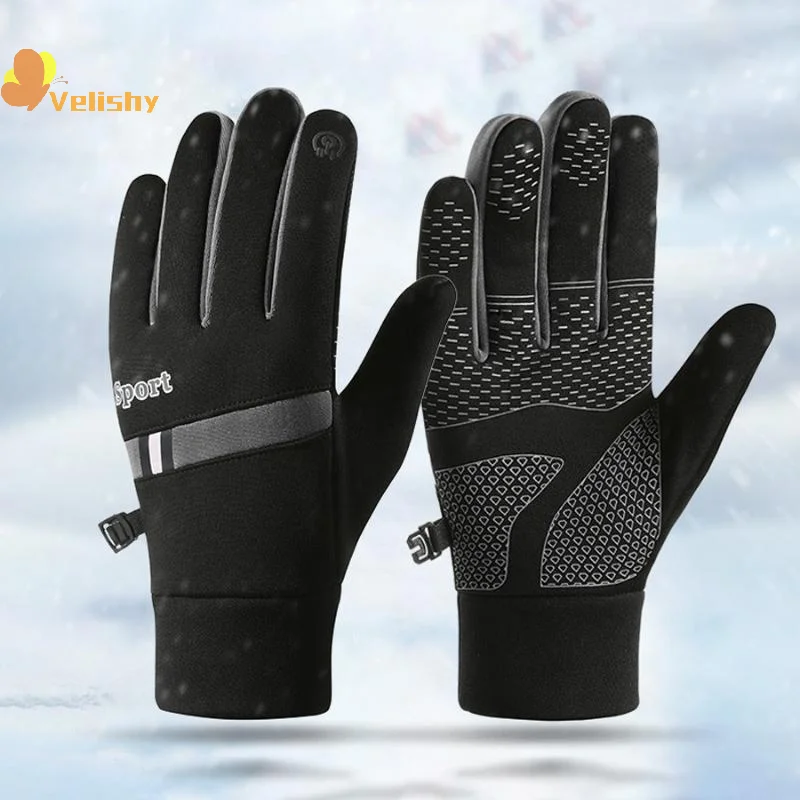 قفازات دافئة مبطنة بالصوف للرجال والنساء لركوب الدراجات في الهواء الطلق مقاومة للرياح ومقاومة للماء تعمل باللمس قفازات التزلج #2
