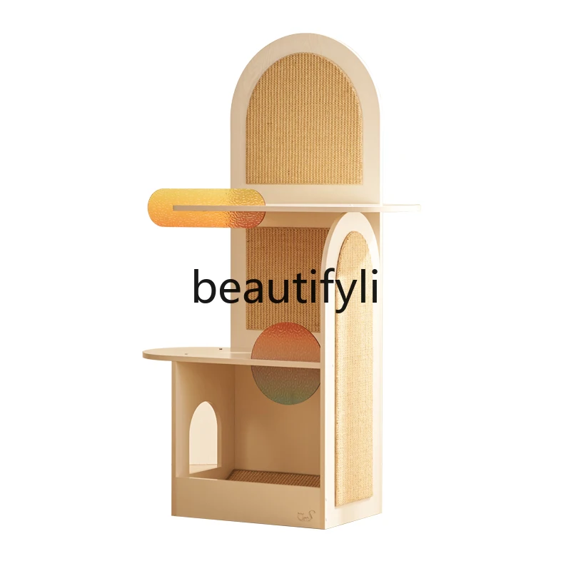 Three-layer cat climbing frame, acrylic solid wood cat nest cat scratching board climbing frame integrated