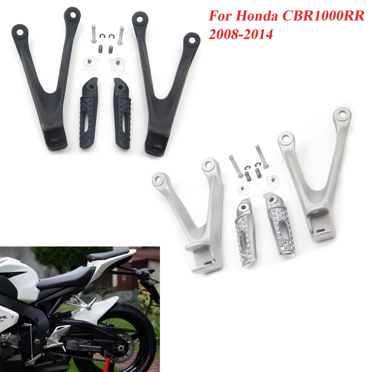 

For Honda CBR1000RR 2008-2014 Rear Passenger Footrest Bracket Foot Peg Footpegs Set Motorcycle Parts Aluminum Alloy Black Silver