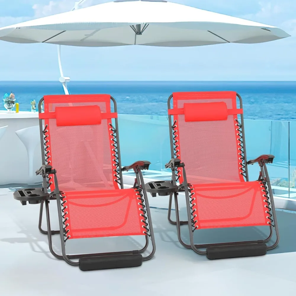 مجموعة كراسي صالة XL بدون جاذبية كبيرة الحجم مكونة من كرسيين فناء عريض جدًا مع صينية حامل أكواب قابلة للطي في الهواء الطلق ومضادة للجاذبية #2