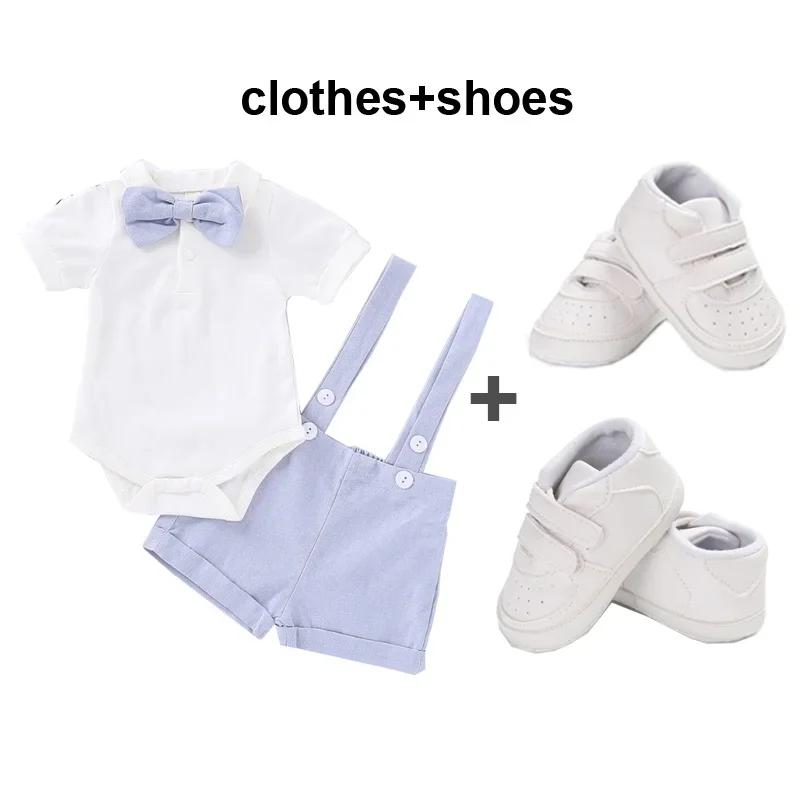 

Baby Boy Clothes Gentleman One-pieces Romper + Suspender Pants Shoes New Born Items for Birthday Wedding