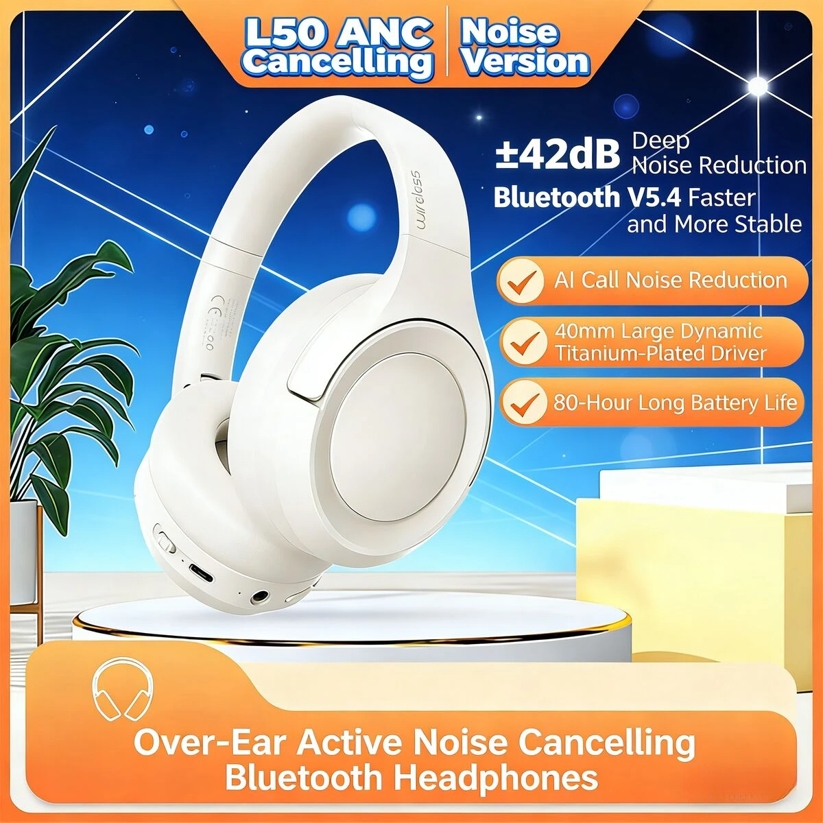 

42dB AI Active Noise Reduction Bluetooth Earphones Wired Wireless Foldable Ultra Long Battery Life Earset For Music Office Game