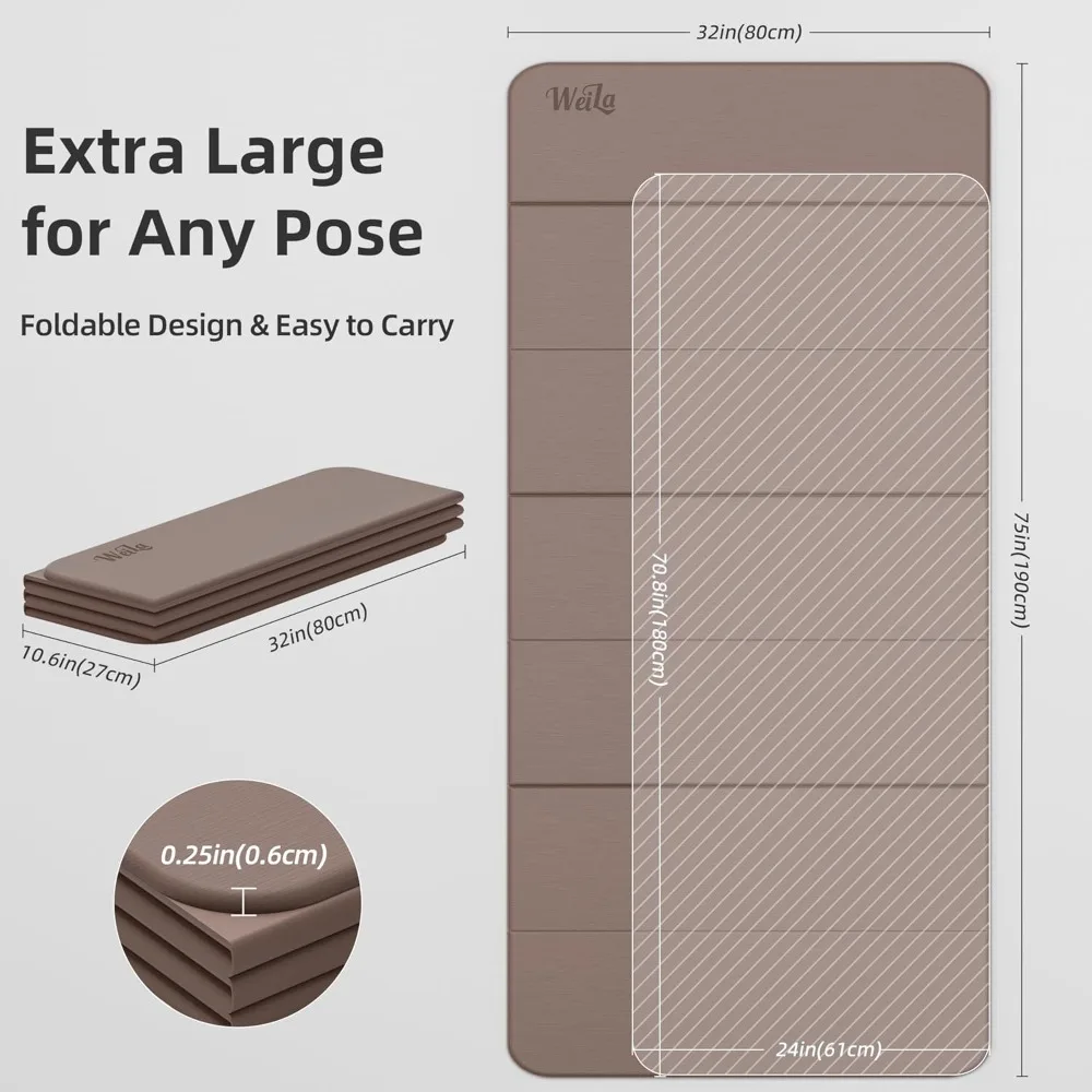 سجادة يوجا كبيرة قابلة للطي للبيلاتس - غير سامة، مقاس 75 × 32 بوصة كبيرة جدًا، سميكة 1/4 بوصة، تصميم غير قابل للانزلاق ومحمول مثالي لـ