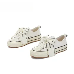 Top Layer Cowhide White For Spring 2025 Butterfly Bow Single Casual Versatile Thick Soled Leather Woman Loafers Women Sneakers