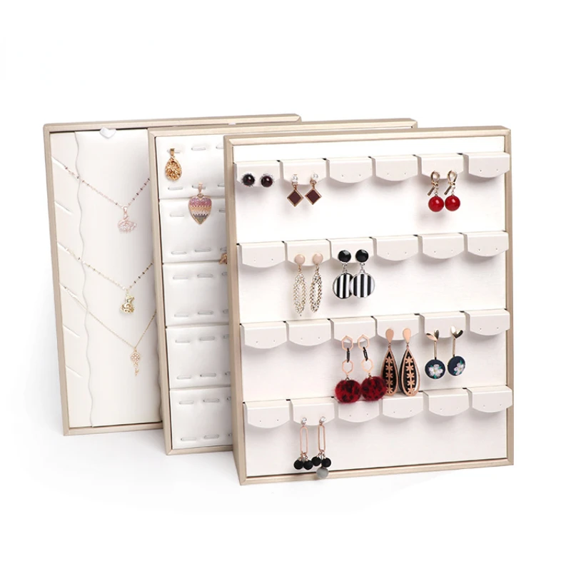 Luxury Leather Jewelry Rack Necklace Display Showcase Ring Earring Storage Tray Organizer For Home Shop Counter Bracelet Shows