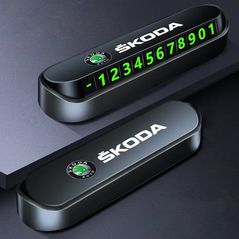 Luminous Car Temporary Parking Card Phone Number Plate For Skoda Octavia Superb Rapid Kodiaq Karoq Fabia Kamiq Enyaq Vision RS Y
