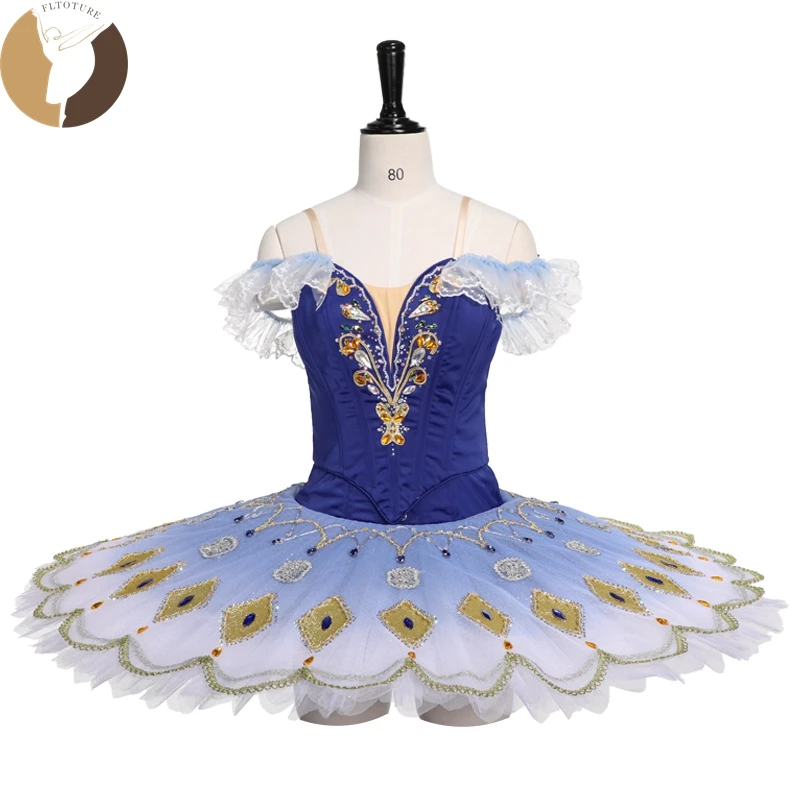 

FLTOTURE Women Blue Pancake Platter Skirt Girls Custom Made Ballet Nutcracker La Fiie Du Pharaon Costumes Tutu YT9286