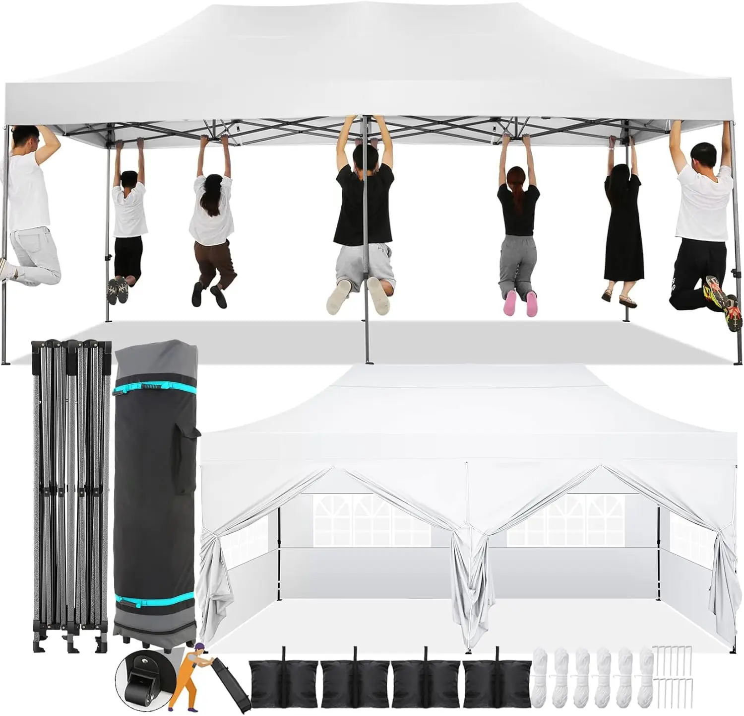 

10x20 Pop Up Canopy with 6 Sidewall,Heavy Duty Canopy UPF 50+ All Season Wind Waterproof Commercial Outdoor Wedding Party Tents