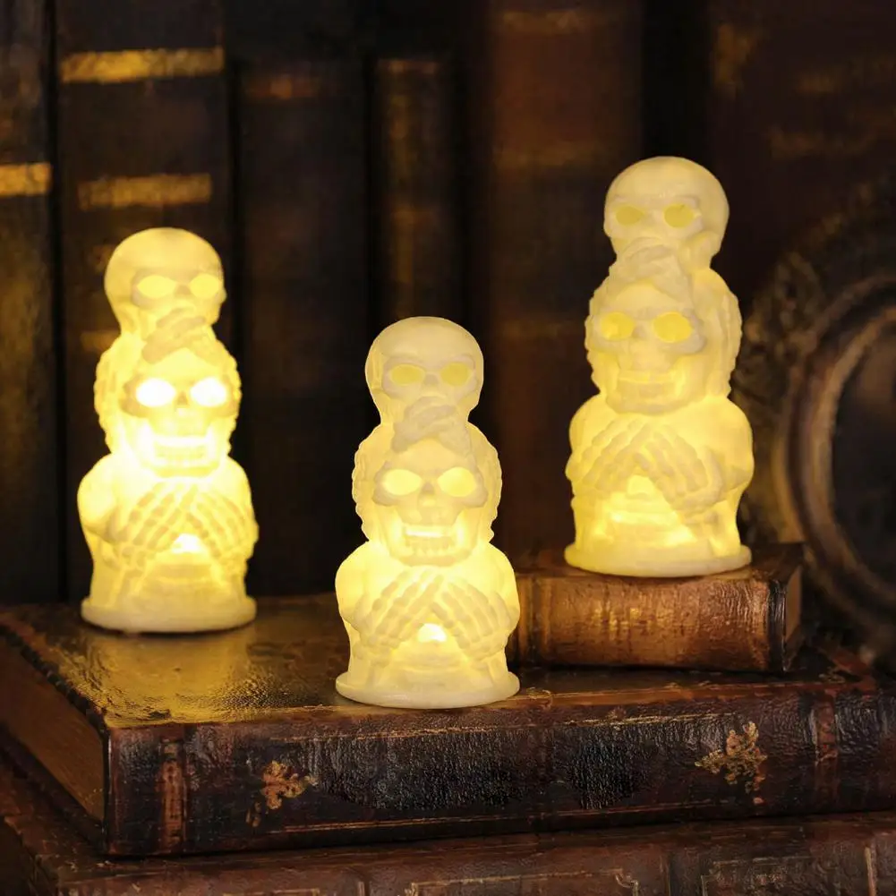 Festive Halloween Table Lamp Spooky Led Table Decor Halloween Led Skull Night Light Resin Decorative Candle Lamp for Spooky