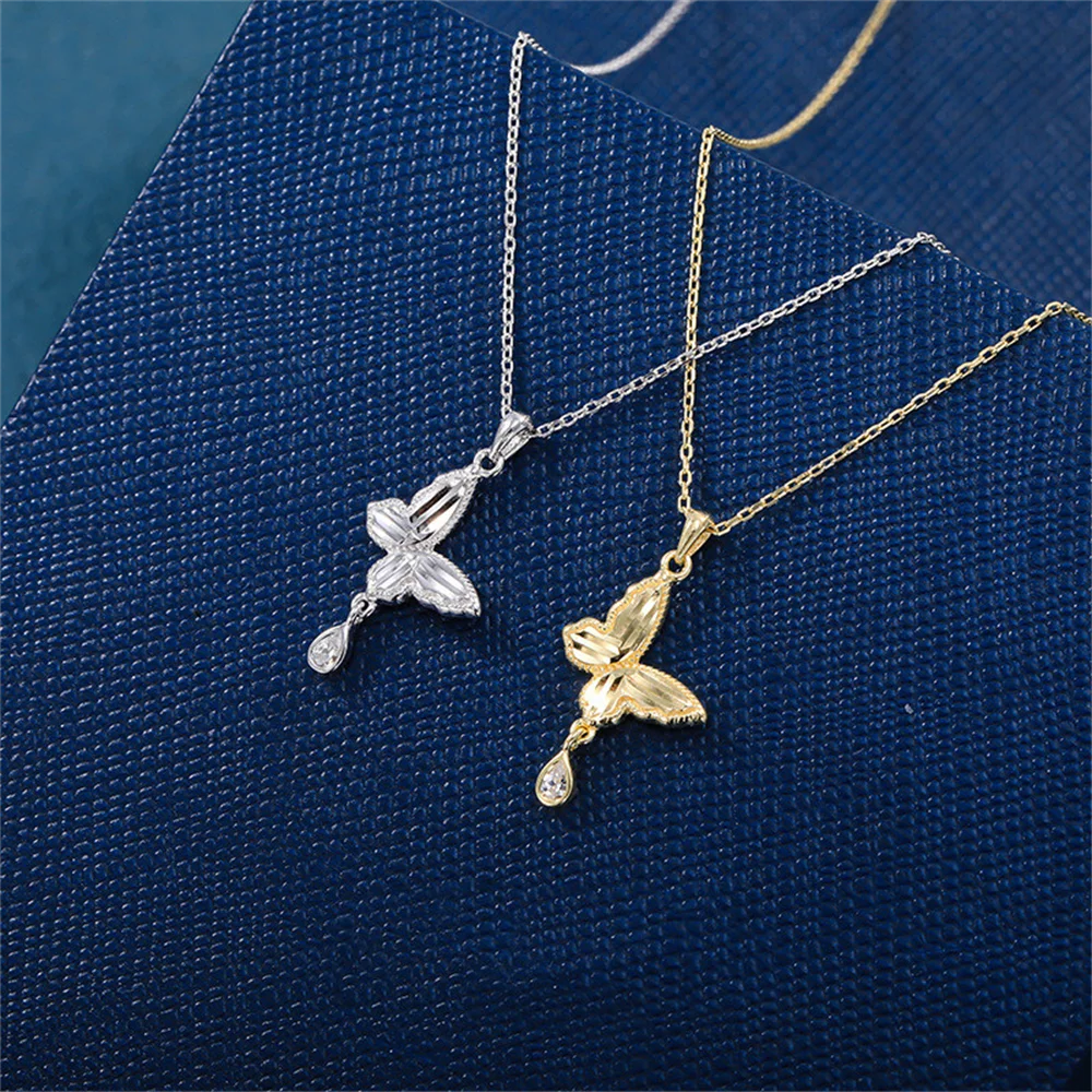 

Корейское позолоченное ожерелье S925, сверкающая лазерная бабочка, цельная ниша-цепочка, изысканный подарок для подруги