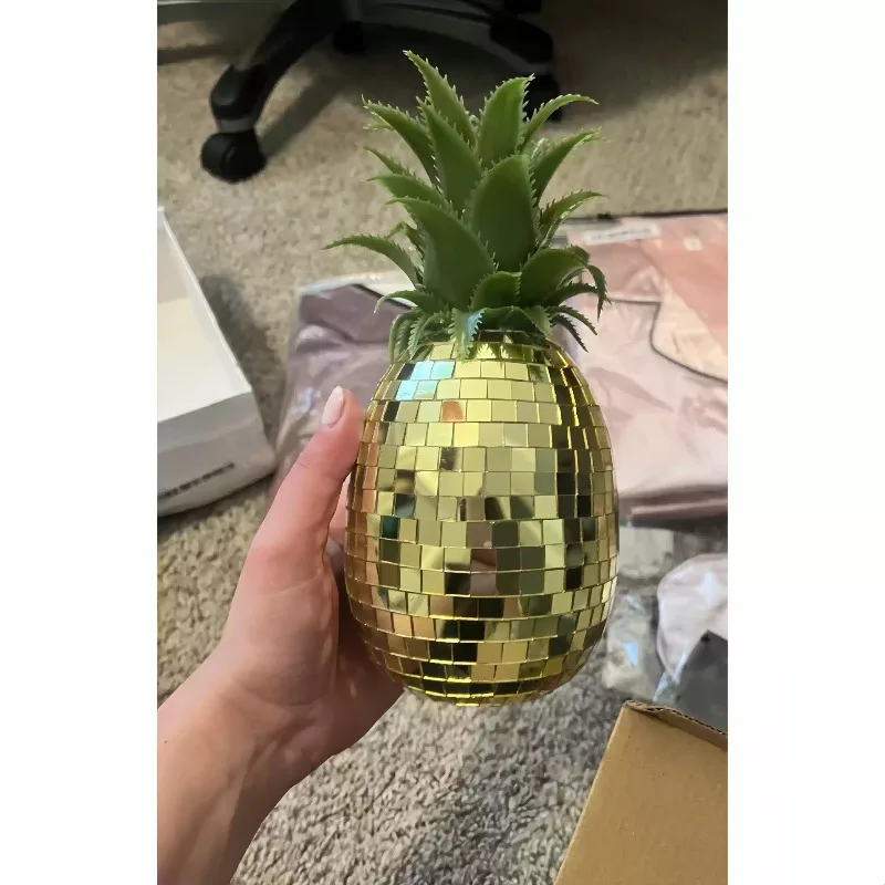 Everbright Store Disco Pineapple Mirror Ball Pineapple Ornament Simulation Fruit Hawaiian Desktop Decoration