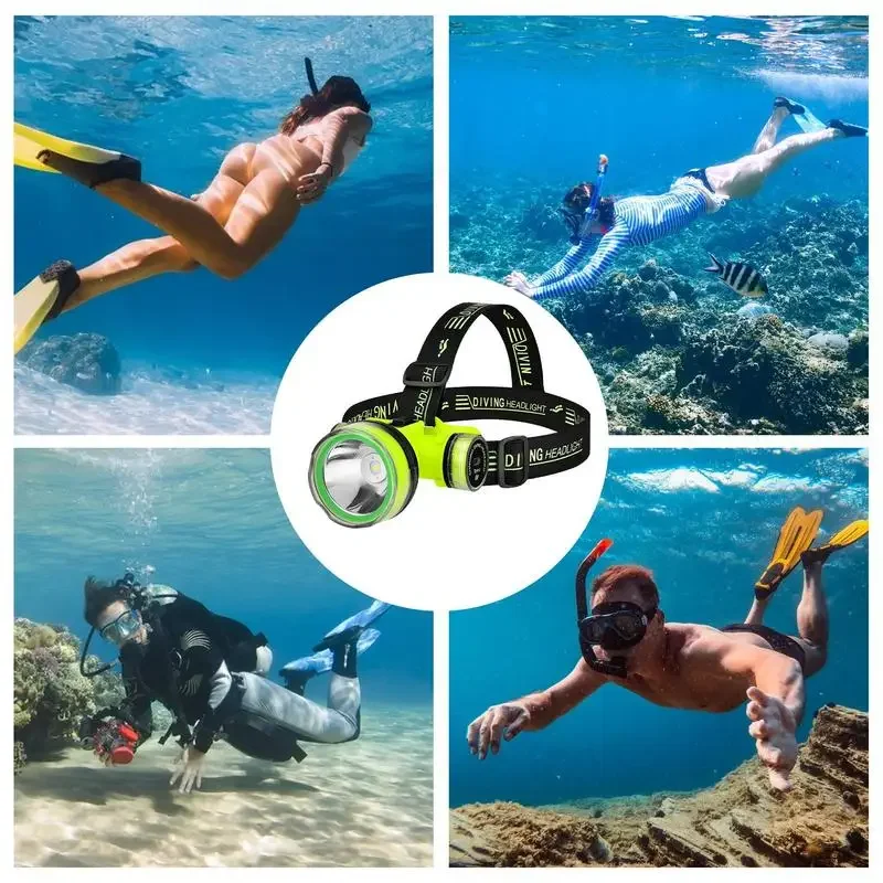 Diving Headlamp LED Underwater Searchlight Rechargeable 18650 Battery IPX8 Highest Waterproof Rating Professional Diving Light