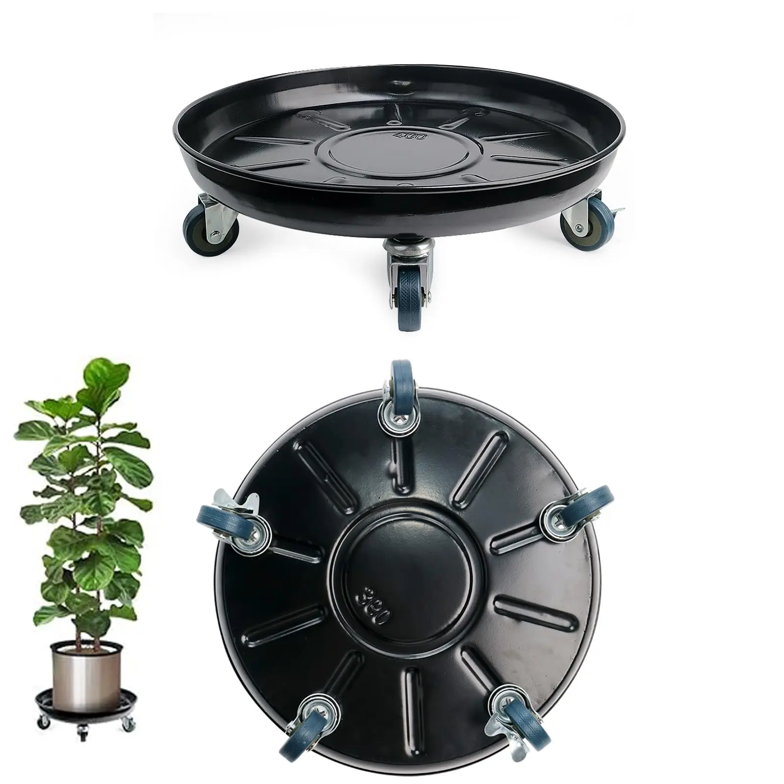 

Modern Design 2-Pack Black Heavy Duty Iron Plant Caddy Wheels Indoor Outdoor Pot Trolley Universal Stand 12" Planter