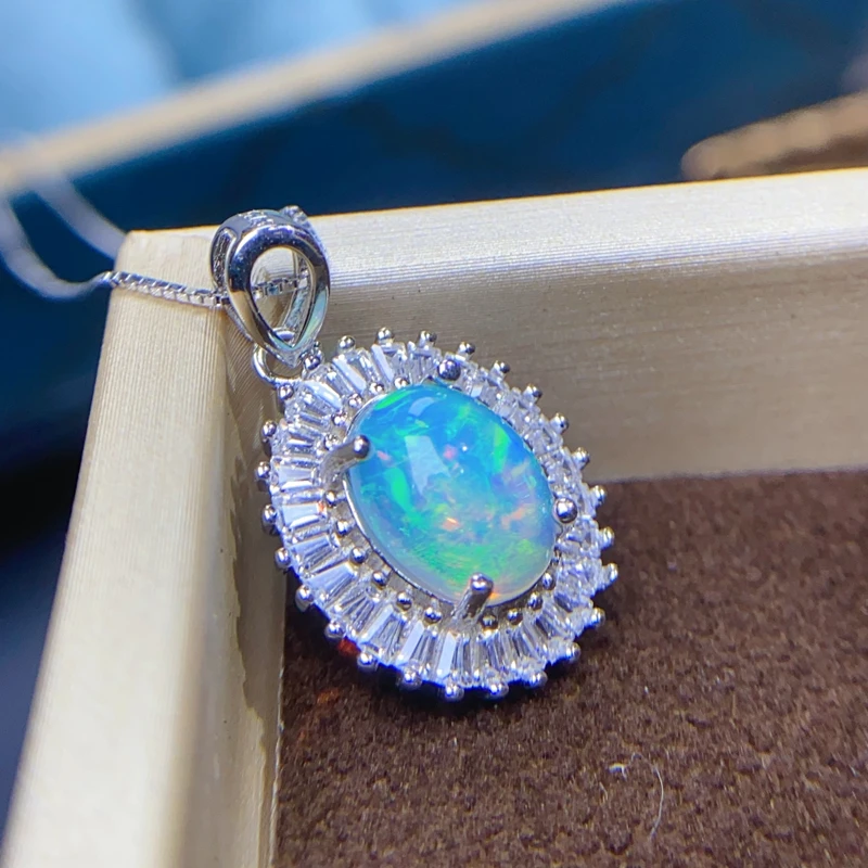 Natural Opal pendant 925 silver inlaid with certificate, 3-carat Opal pendant as a gift for girls