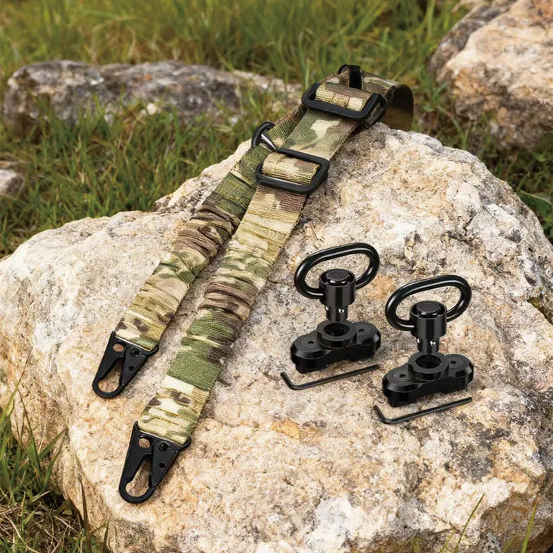 

Rifle Camo Sling Safety Belt Two Point Length Adjuster Traditional Metal Universe Hook 2 positioning Mlok buckle