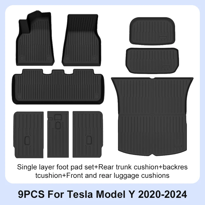 Tesla Model Y Vloermatten 2024 2023 2022 2021 2020 All Weather Vloerbeschermers Volledige Set Waterdicht Antislip Interieurbescherming