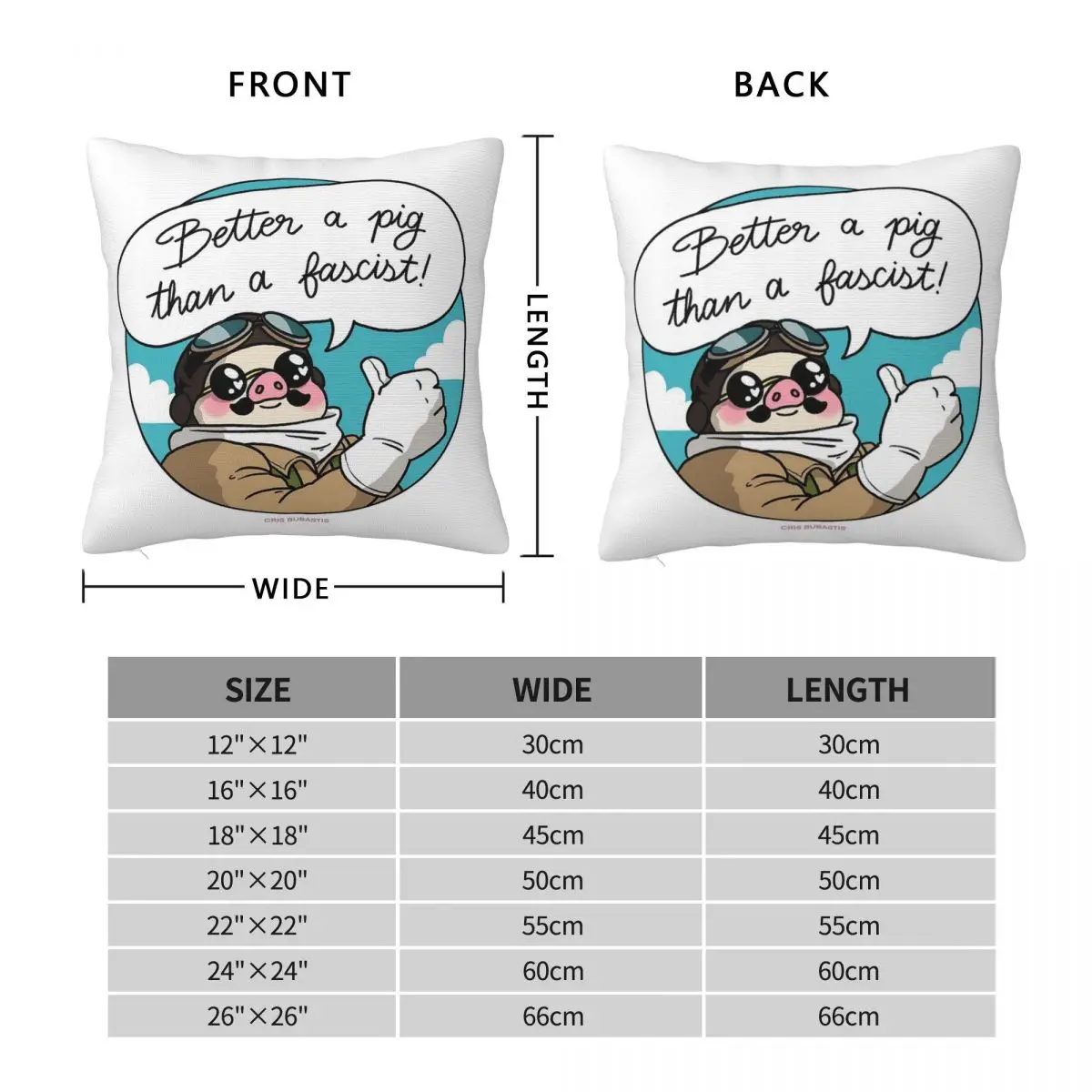 Better A Pig Than A Fascist! Square Pillowcase Pillow Cover Polyester Cushion Decorative Comfort Throw Pillow for Home Bedroom