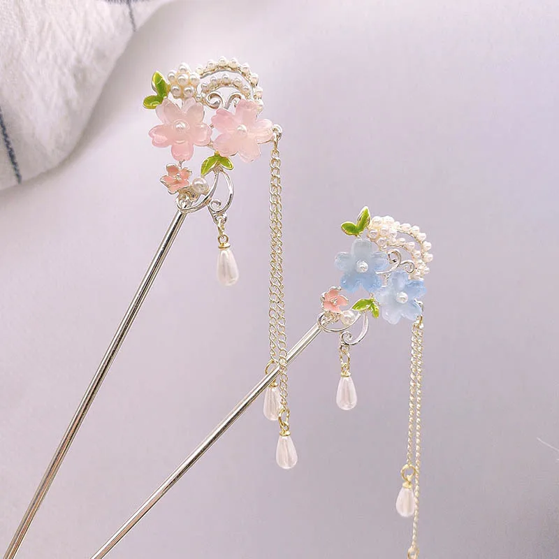 

Заколка с кисточкой и жемчужным цветком, прогулочная заколка в древнем стиле, аксессуар Hanfu, аксессуар для волос на затылке