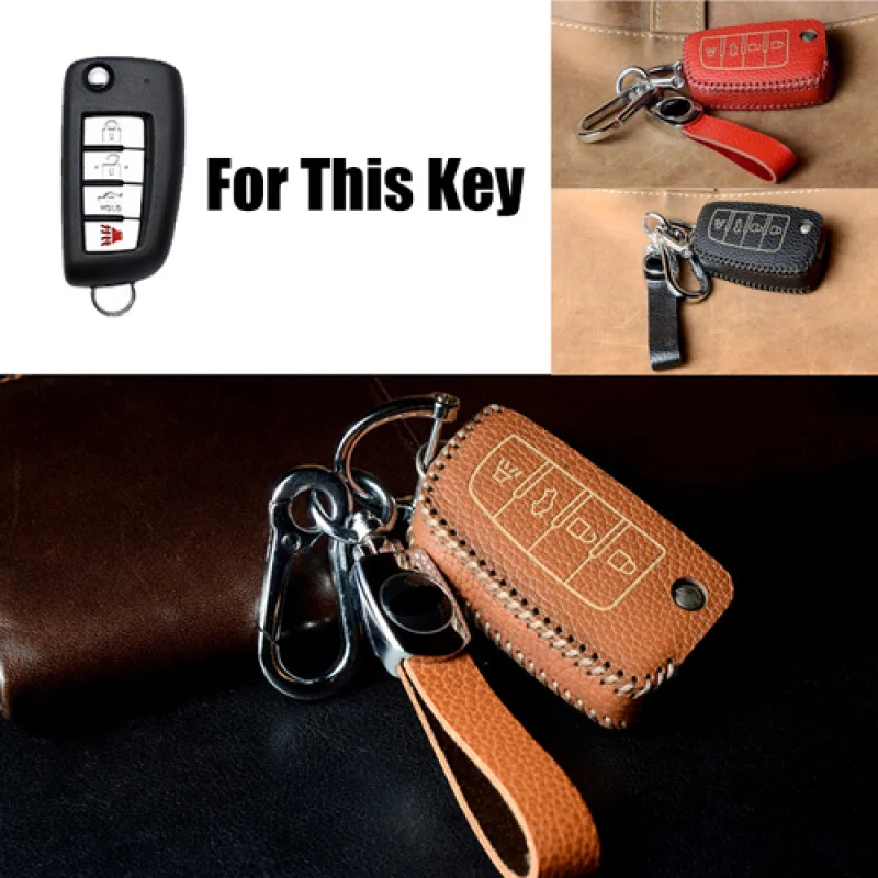 

A+ Genuine Leather Car Key Fob Case Cover Bag For Nissan Rogue Sport Qashqai Kicks