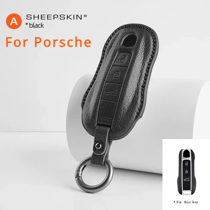 

Sheepskin Car Key Fob Case Cover Holder For Porsche Smart Remote Auto Key Car Accessories with Keychians Full Protection Buckle