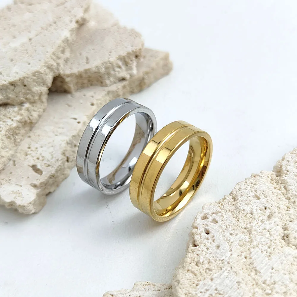 

Stylish and charming stainless steel gold-plated men's rings, simple striped women's rings, wedding party jewelry