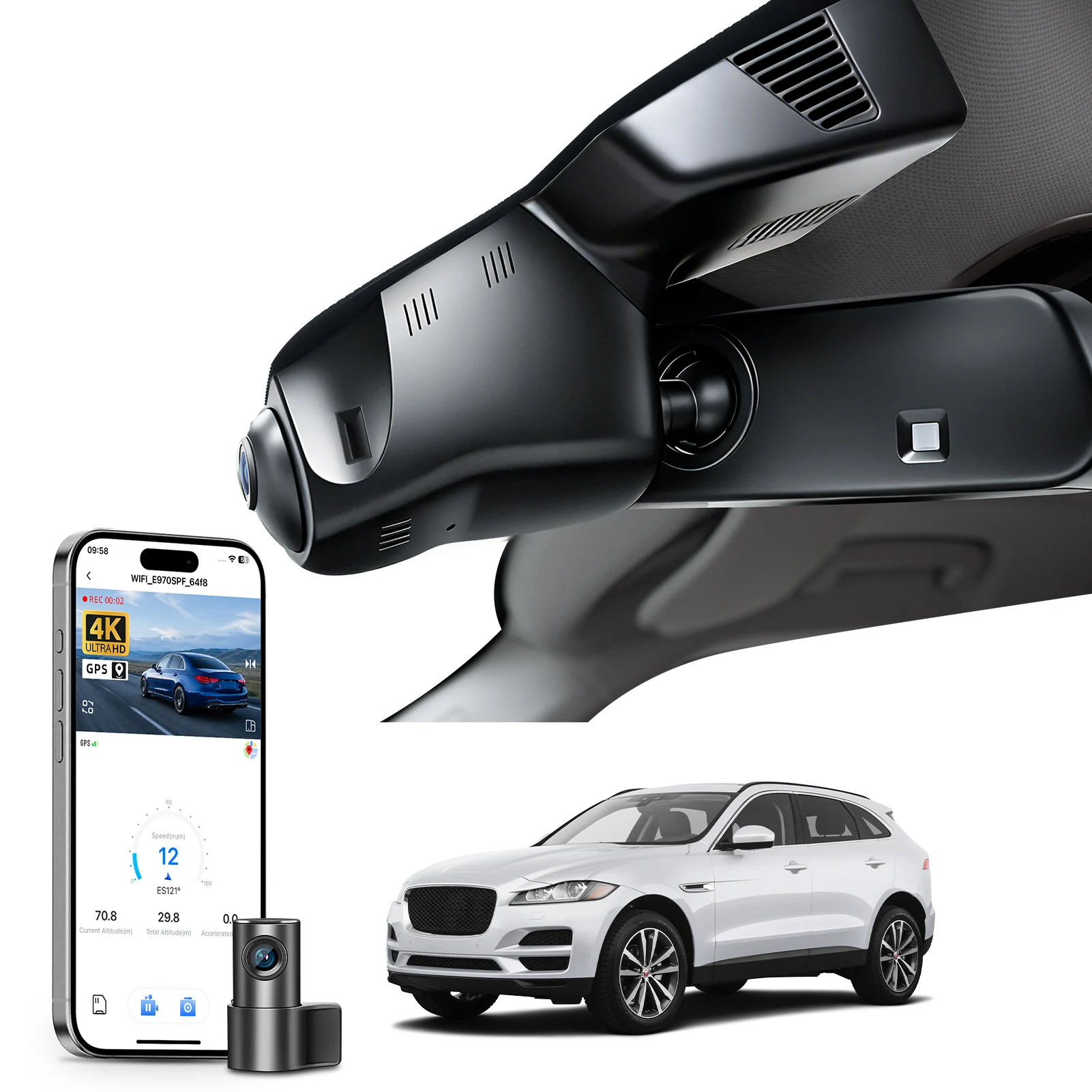 Mangoal 4K Dash Cam GPS WiFi & APP For Jaguar F-Pace X761 & F-Pace X761 Facelift   Dash Car Camera 2017-2026 Plug and Play