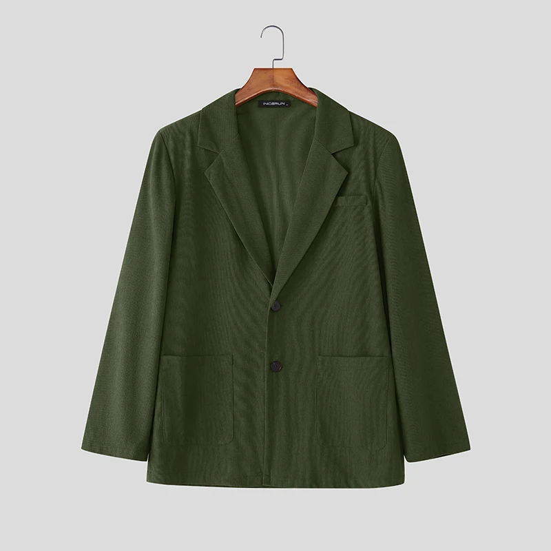

Мужской пиджак, однотонный повседневный костюм с лацканами и длинными рукавами на пуговицах, мужская уличная одежда, свободные модные мужские тонкие пальто в корейском стиле INCERUN
