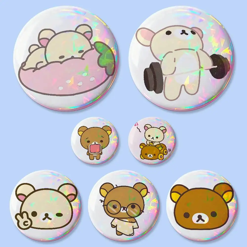 Niedliche R-Rilakkuma-S Abzeichen 25 32 44 58 75 mm Runde Cosplay-Pins Taschendekoration Fans Sammlerstücke Freunde Geschenke Brosche Souvenir
