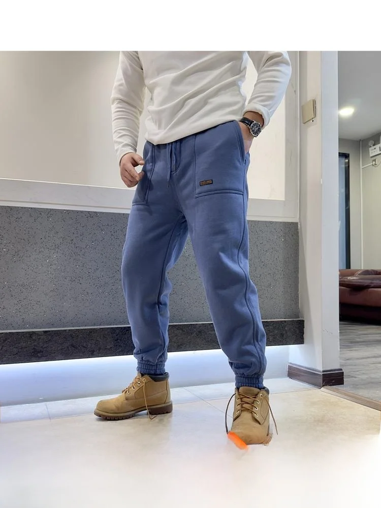 Thickened Fleece American Casual Men's Warm Drawstring Sports Leisure Pants Sweatpants Long Trousers Youth Straight Leg