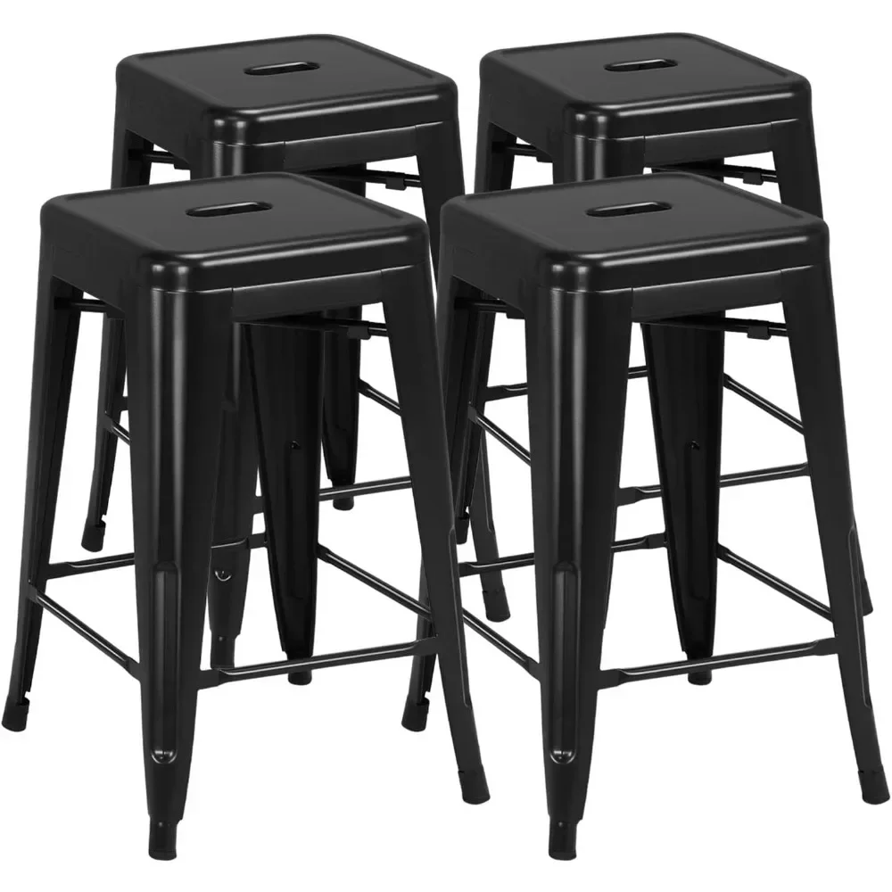 

home.24 inch barstools Set of 4 Counter Height Metal Bar Stools, Indoor/Outdoor Stackable Bartool Industrial High Backless Stool