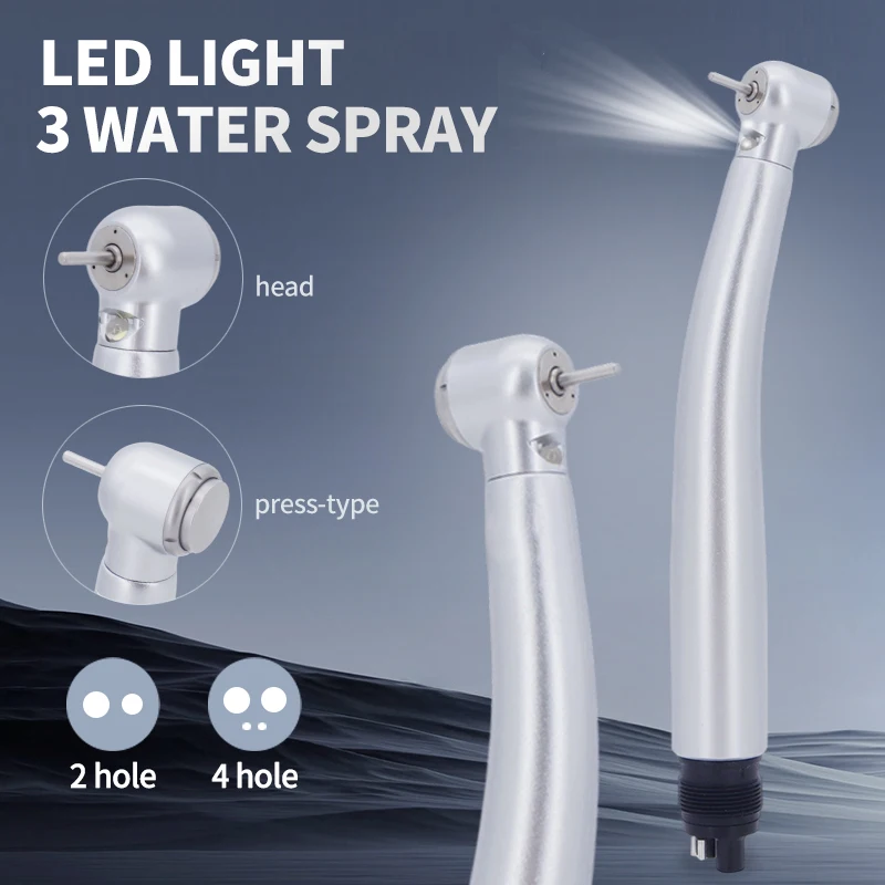 Manipolo Dentale ad Alta Velocità con LED, Rotore con Cuscinetti in Ceramica, Pulsante a Pressione, Turbina ad Aria, Punte Dentali, Manipolo Leggero i