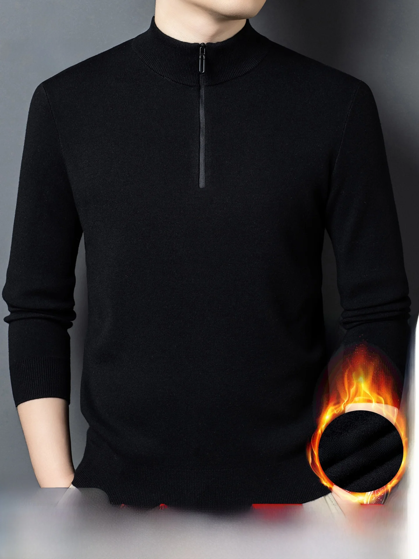 

Мужской шерстяной вязаный свитер Pierre Cardin из зимней коллекции, утепленный флисом, на молнии, с высоким воротником, теплый, повседневный стиль