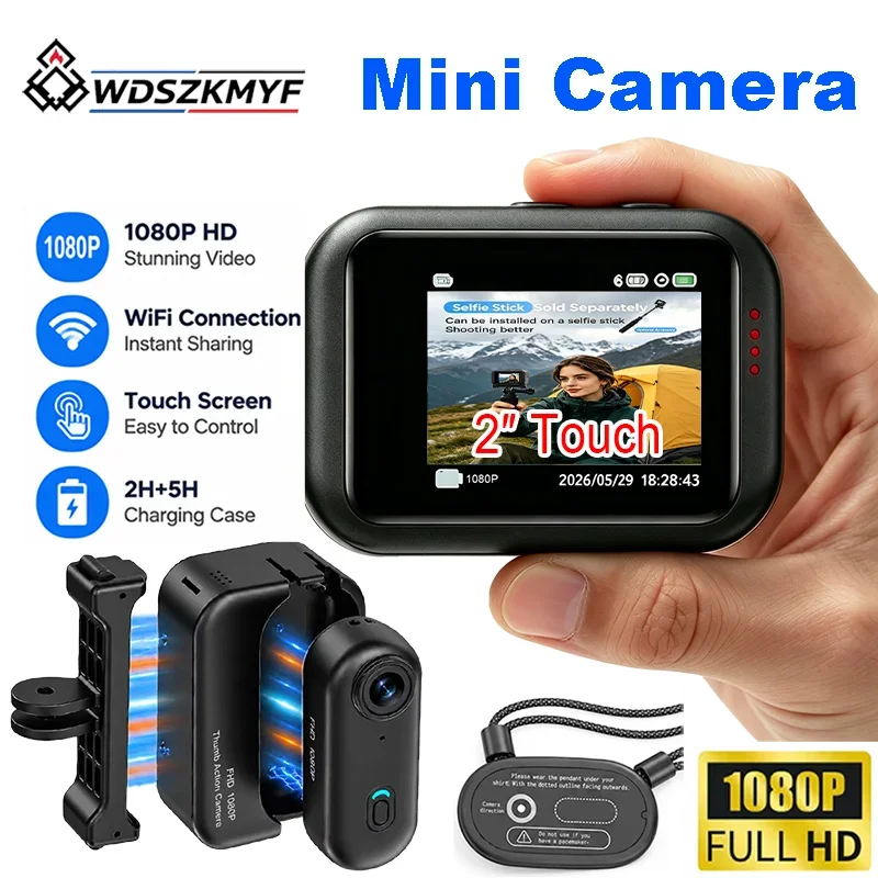 スポーツカメラ-﻿-1080p-hd画質、tfカード対応、ヘルメットに取り付け可能、バイク用、サムサイズ、防水ケース付き、アクションカメラ。